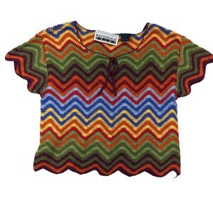 Reference Point Crochet Top Womens M Chevron Knit Crop Boho Hippie Retro 90s